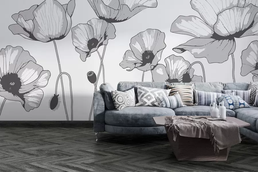 carta da parati Papaveri bianchi e neri nr. w02528