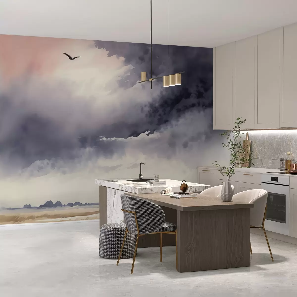 carta da parati Cielo tempestoso sul campo imitazione acquerello nr. w02581