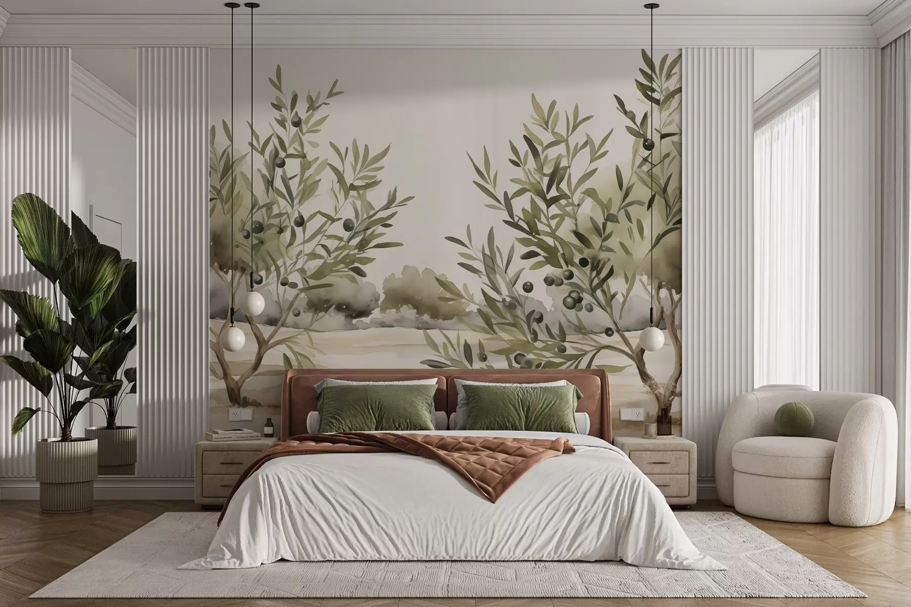 Carta da parati nature Olivo astratto imitazione acquerello 