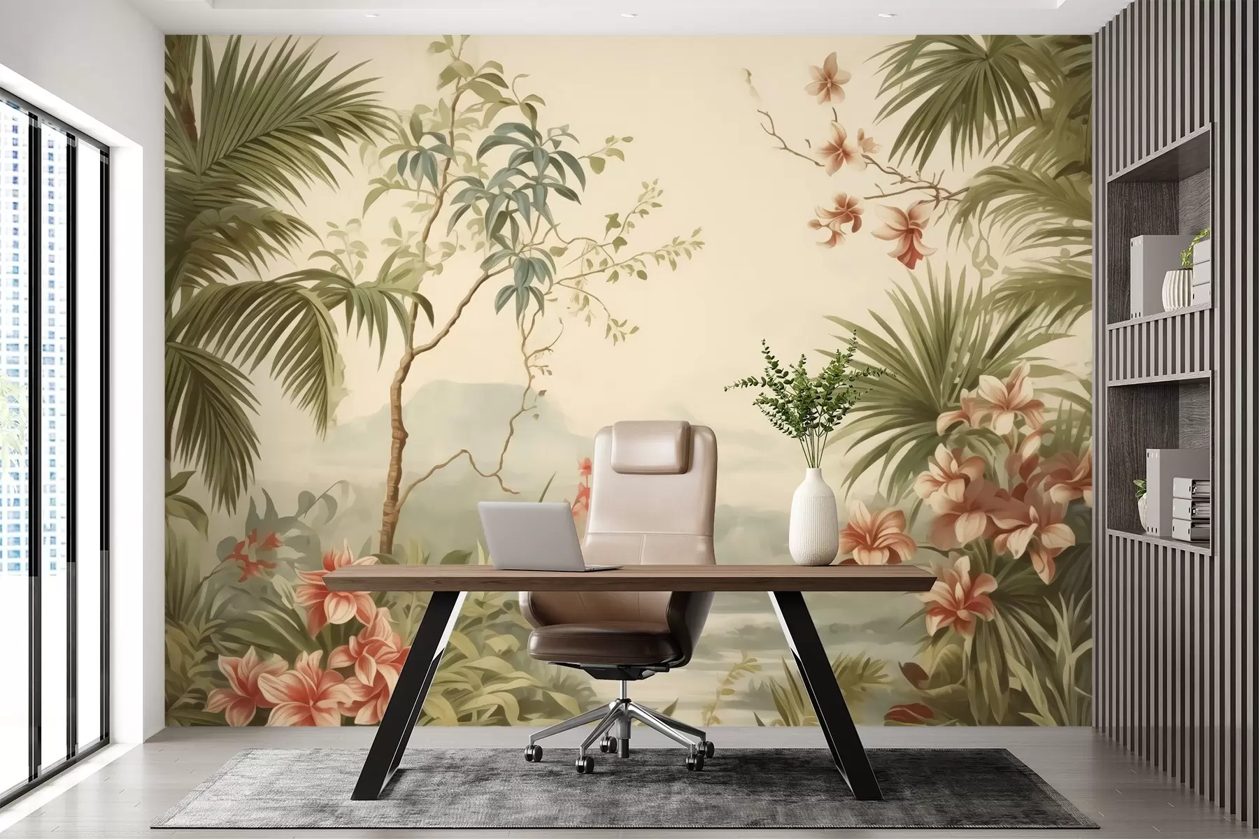 Carta da parati nature Acquerello imitazione foresta tropicale 