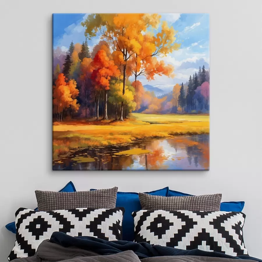 carta da parati Lago e foresta autunnale in stile acrilico nr. s41766