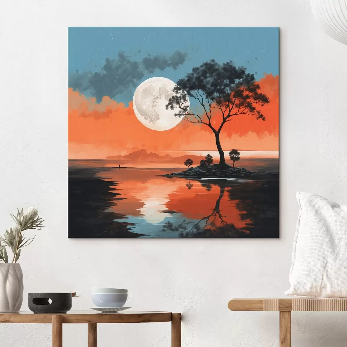 carta da parati Albero al centro di un lago sullo sfondo della luna nr. s41775