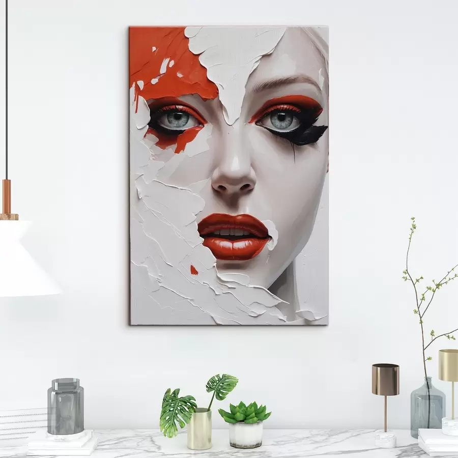 carta da parati Volto di ragazza con vernice bianca e arancione nr. s42092