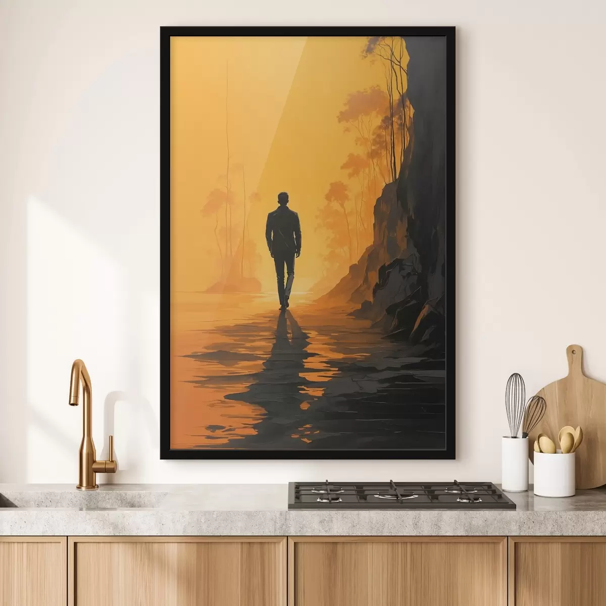 Poster Uomo che cammina verso il sole f41767