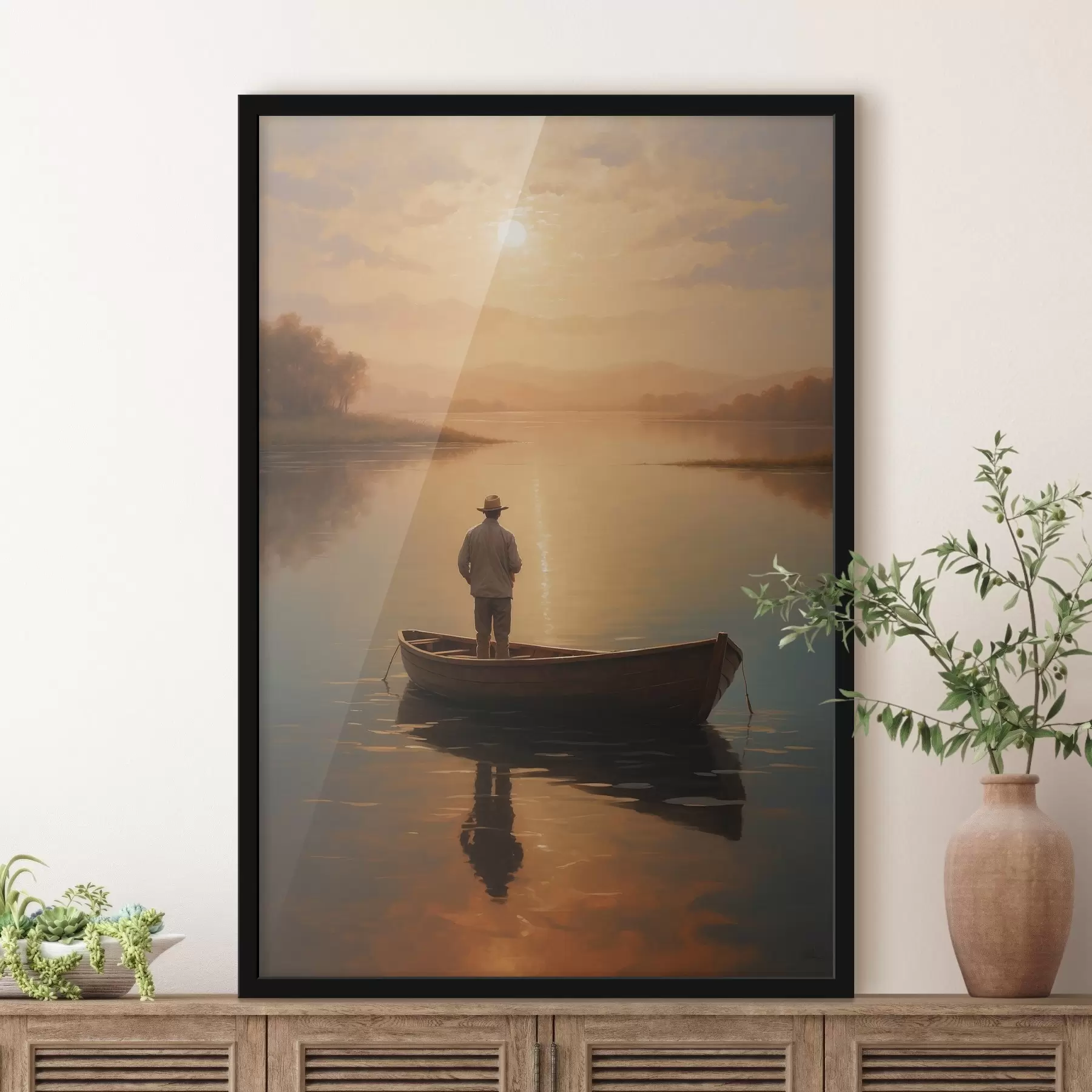 carta da parati Uomo in barca in mezzo a un lago nr. f41770