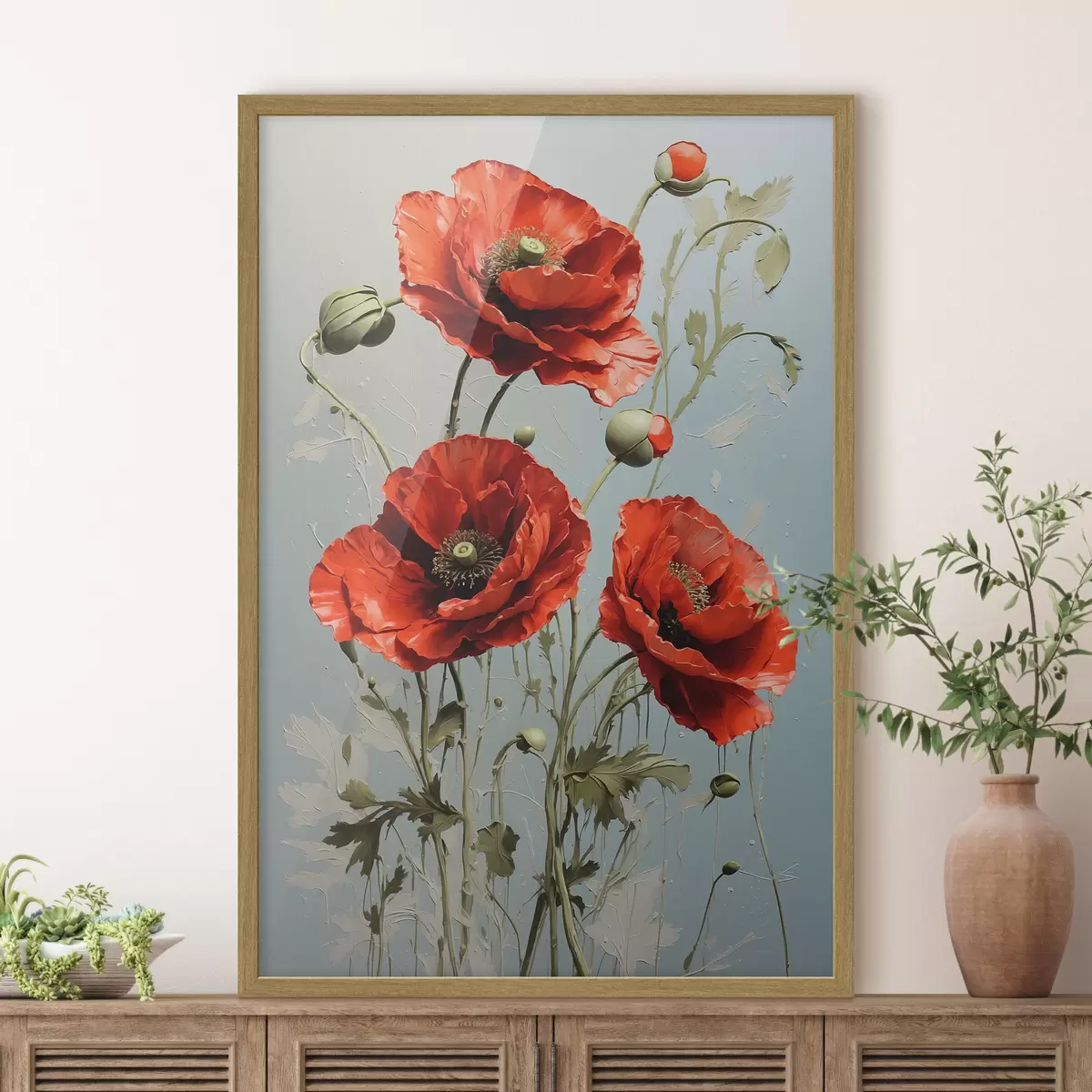 Poster Papaveri su sfondo blu f41773