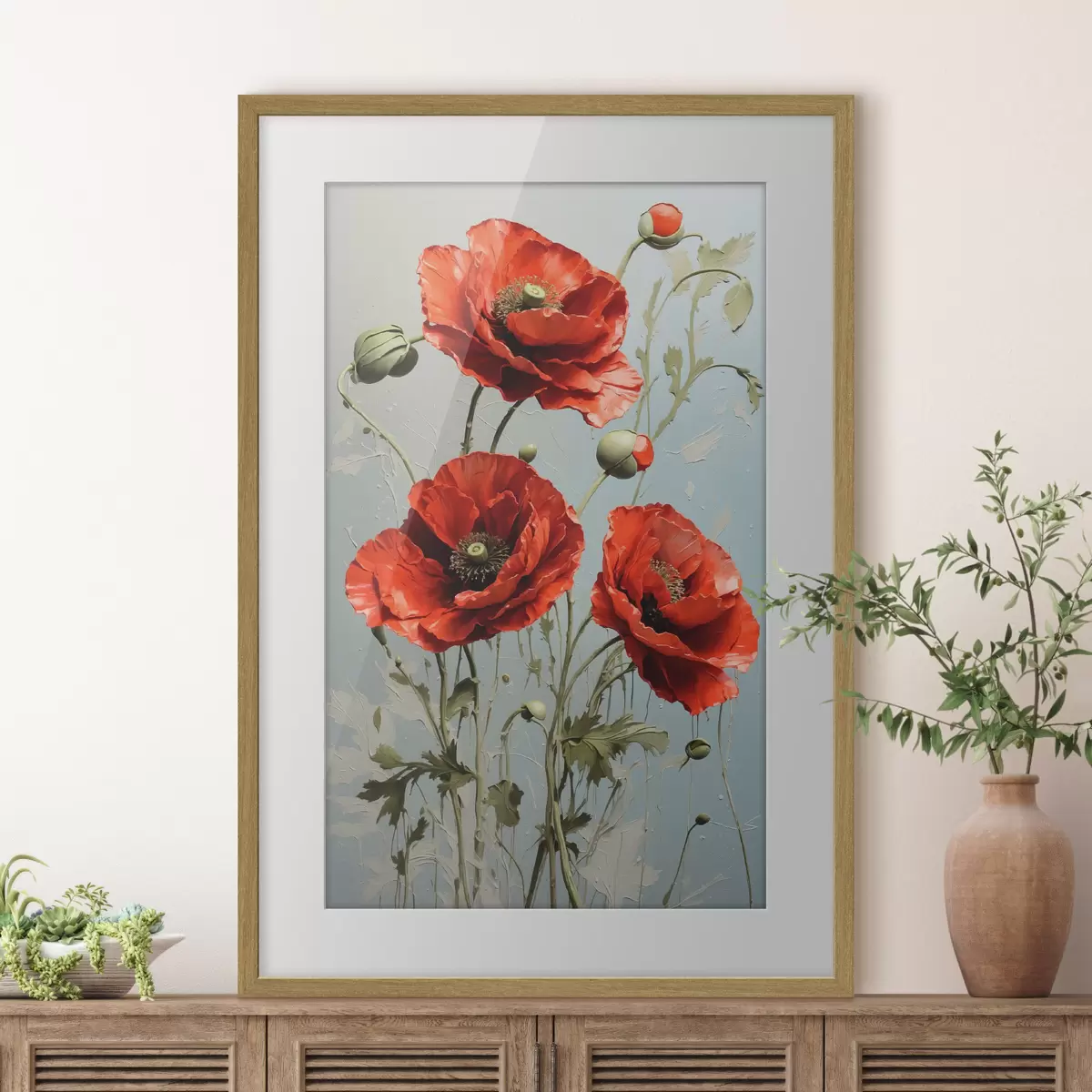 Poster Papaveri su sfondo blu f41773