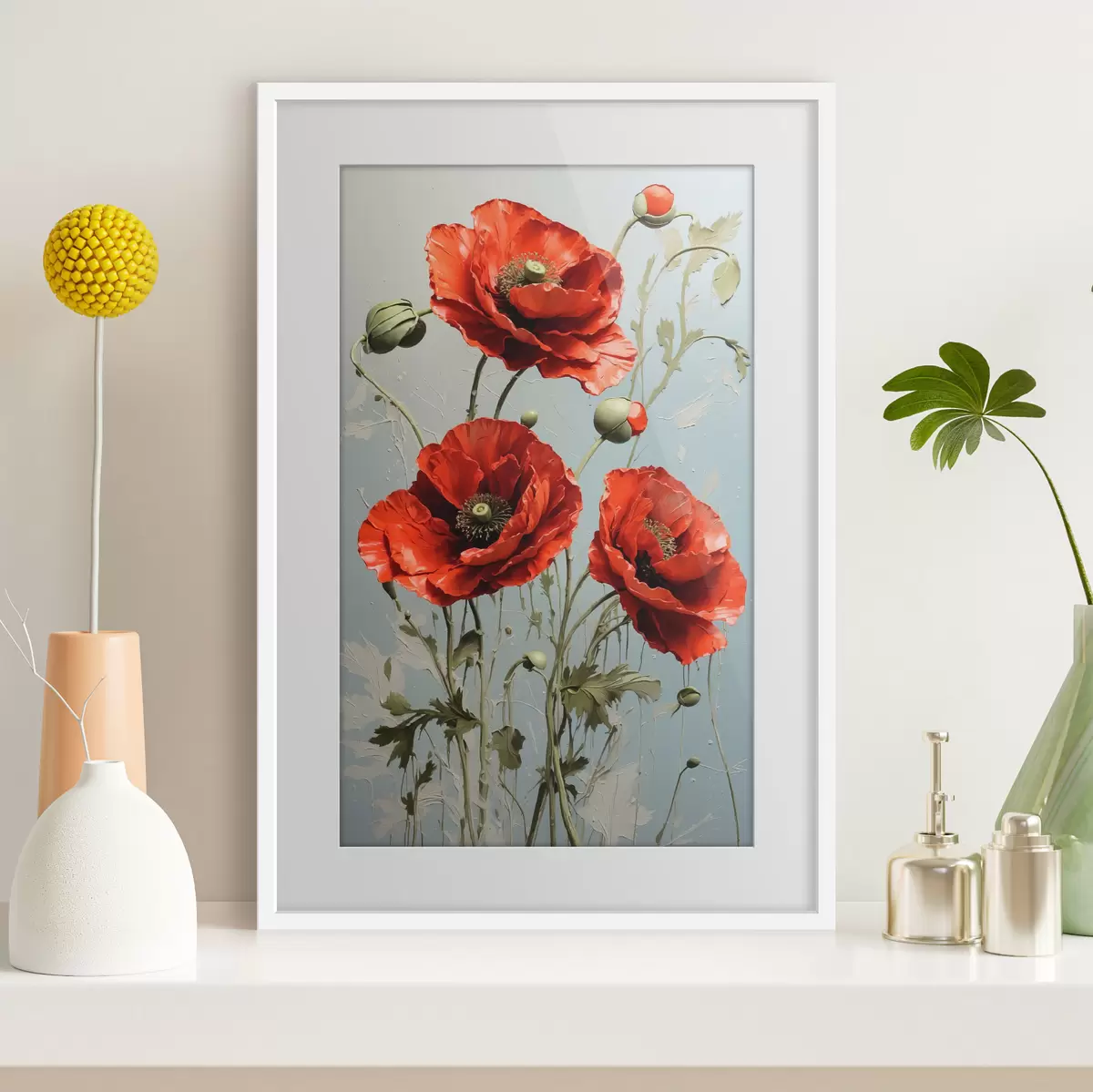Poster Papaveri su sfondo blu f41773