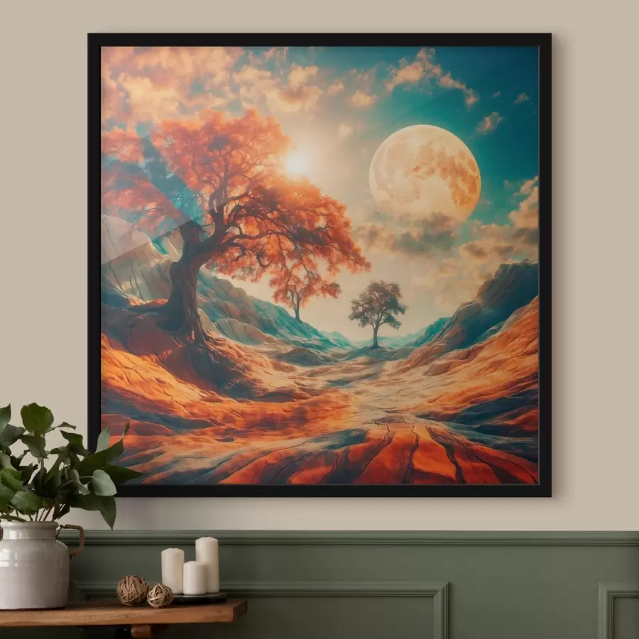 carta da parati Alberi e montagne su un enorme sfondo lunare nr. f41774