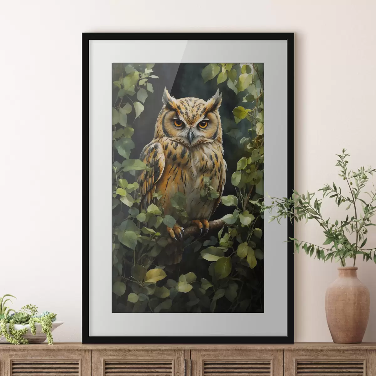 Poster Gufo su un ramo f41776