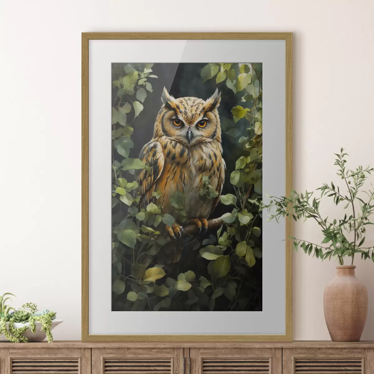 Poster Gufo su un ramo f41776