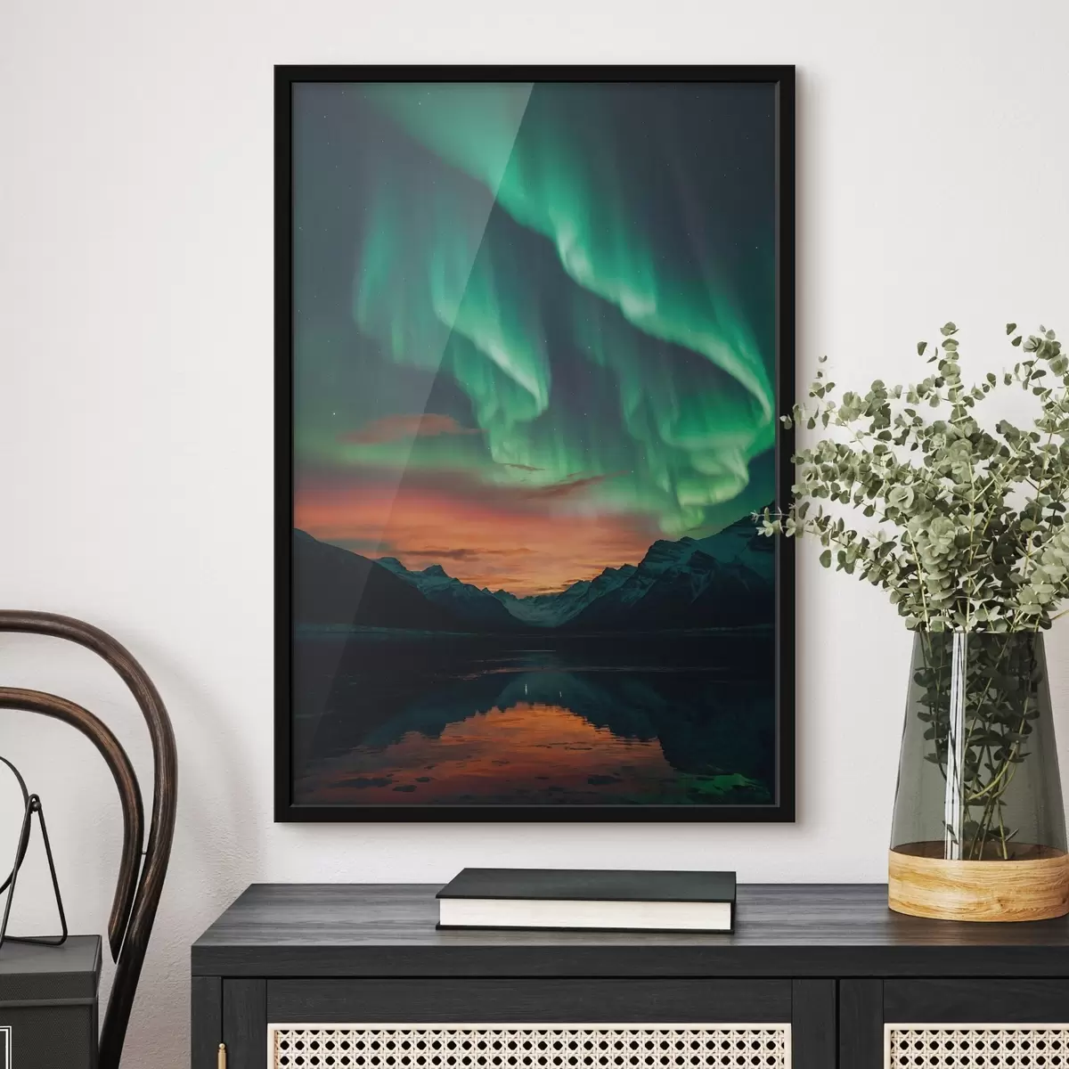 Poster L'aurora boreale sulle montagne f41783