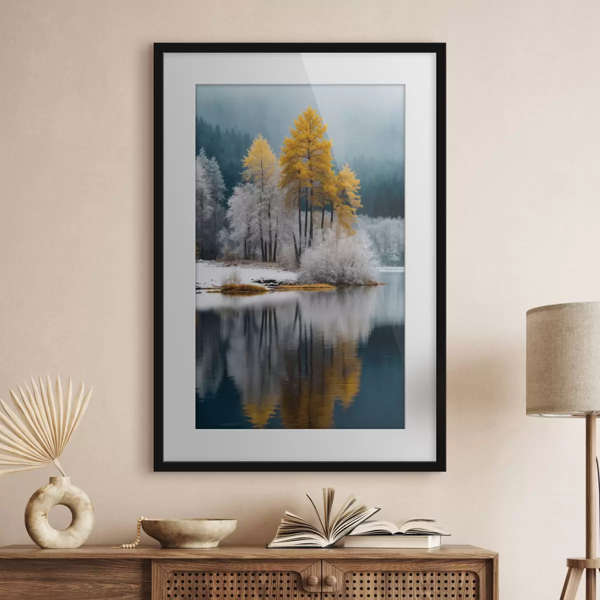 Poster Foresta e lago d'inverno f41785