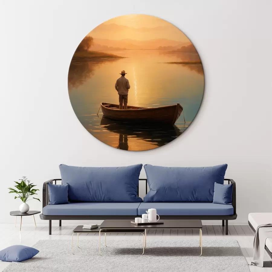 carta da parati Uomo in barca in mezzo a un lago nr. r41770