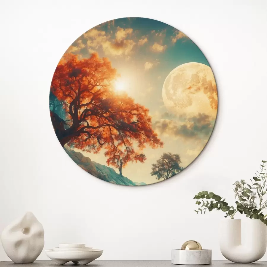 carta da parati Alberi e montagne su un enorme sfondo lunare nr. r41774