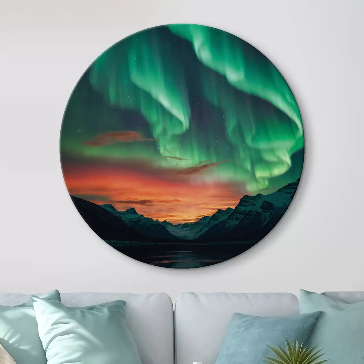 Quadri rotondi L'aurora boreale sulle montagne r41783