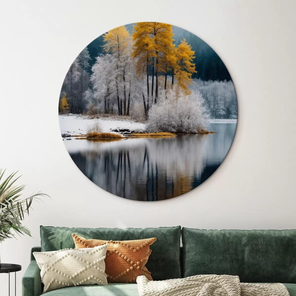 Quadri rotondi Foresta e lago d'inverno r41785