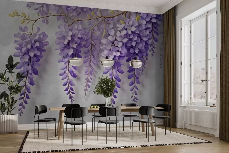 Carta da parati Floreale Un rigoglioso bouquet di fiori su una parete in stile acquerello n. w02611