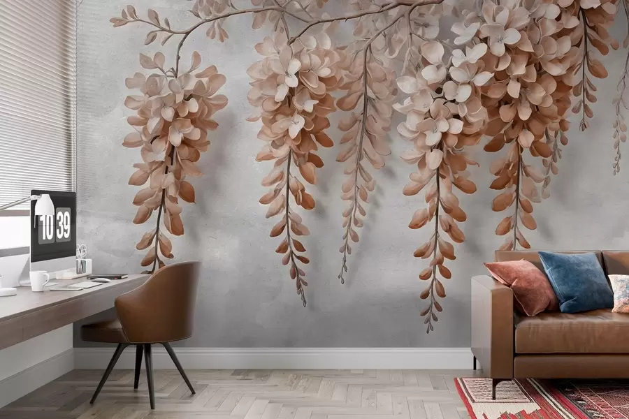 Carta da parati Floreale Un rigoglioso bouquet di fiori su una parete in stile acquerello n. w02611v1