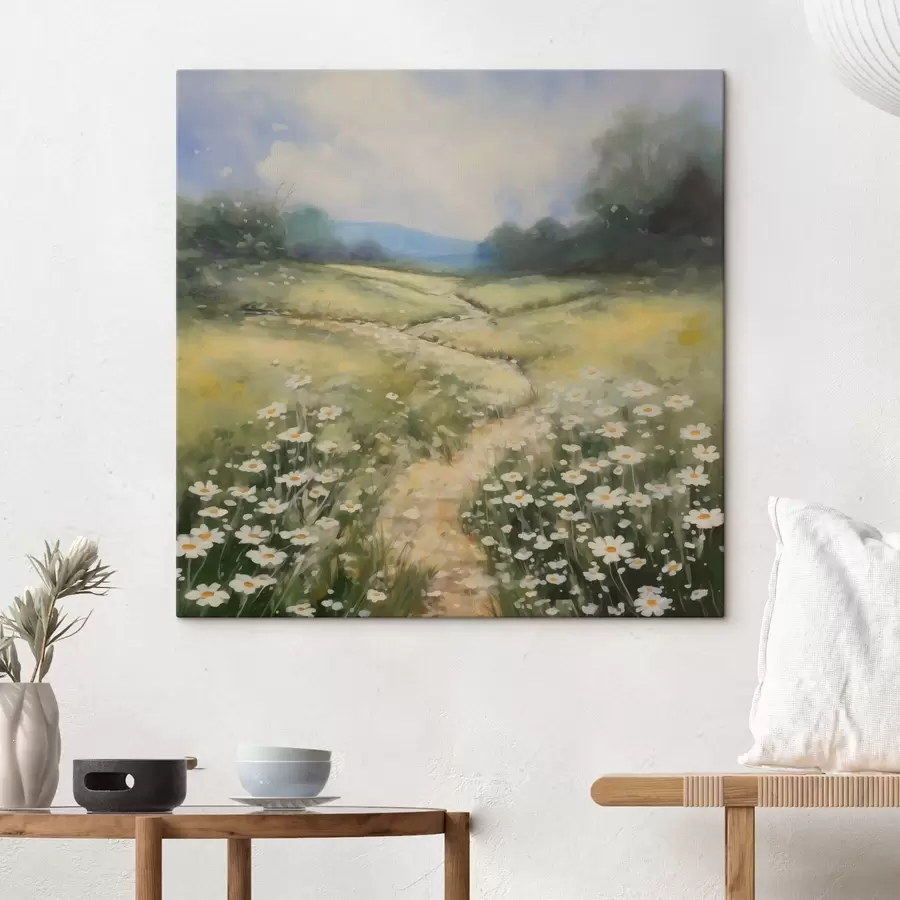 carta da parati Prato con margherite imitazione di un dipinto nr. s42134