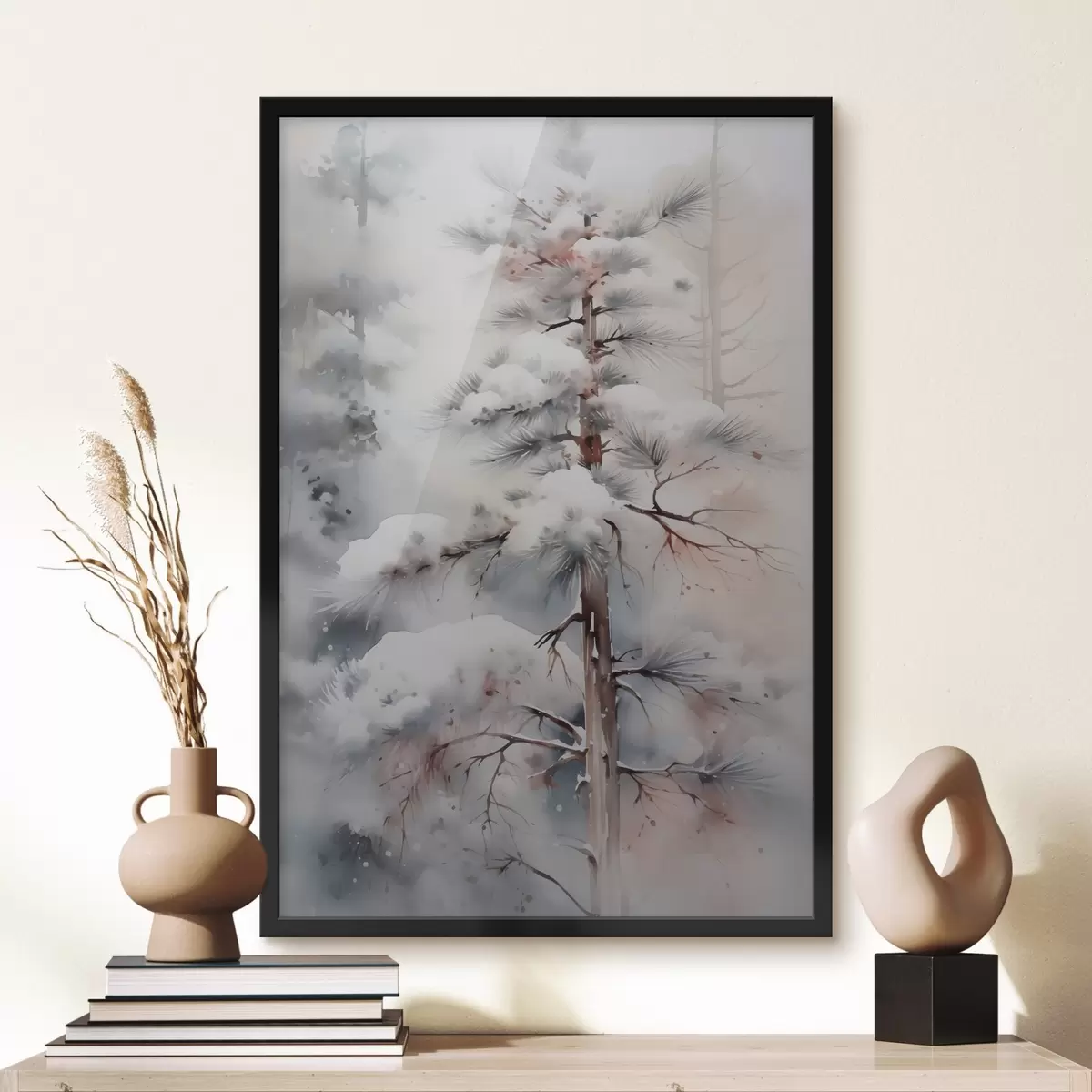 Poster Albero nella foresta innevata imitazione dell'acquerello f42139
