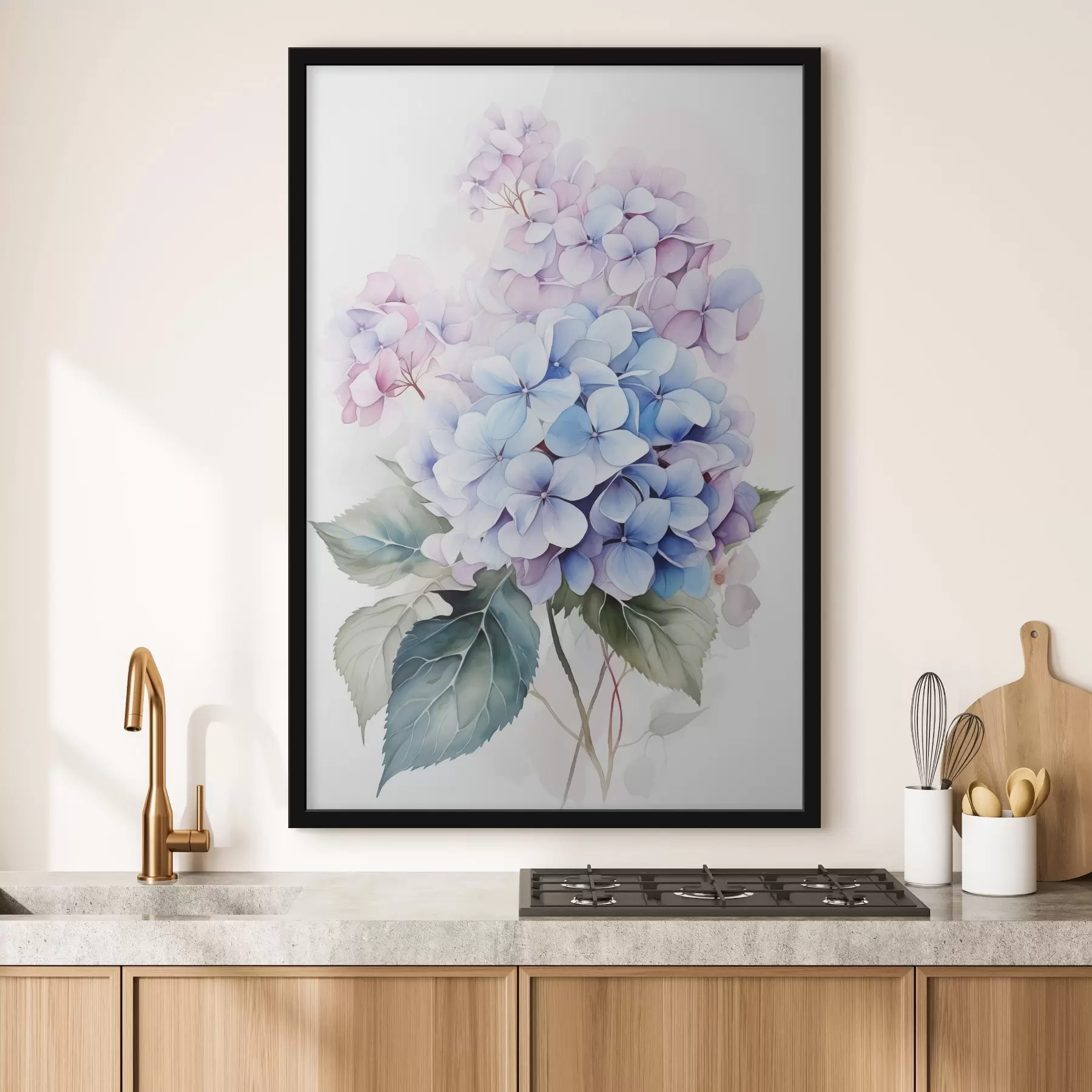 carta da parati Ramo con fiori di ortensia imitazione acquerello nr. f42143