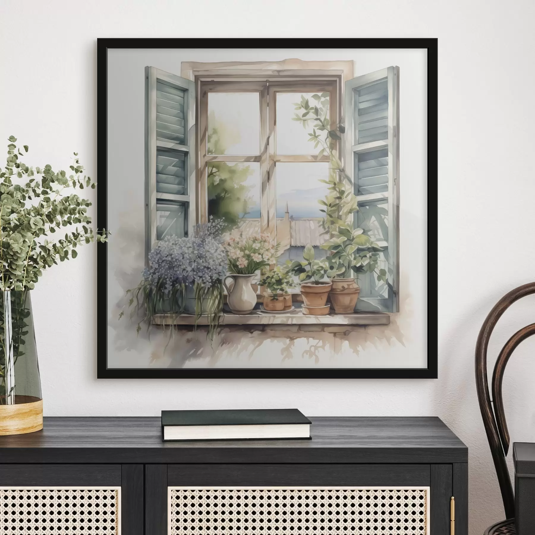 carta da parati Vegetazione sul davanzale della finestra imitazione dell'acquerello nr. f42144