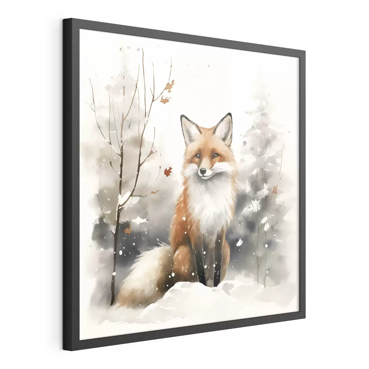 Poster Cucciolo di volpe in una foresta innevata imitazione dell'acquerello f42146