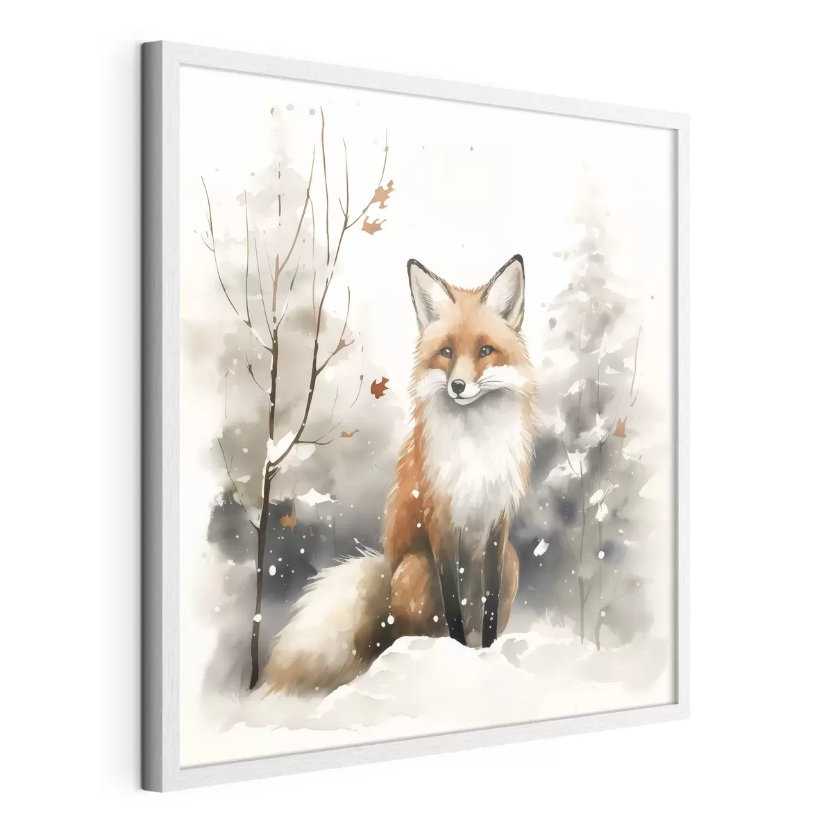 Poster Cucciolo di volpe in una foresta innevata imitazione dell'acquerello f42146