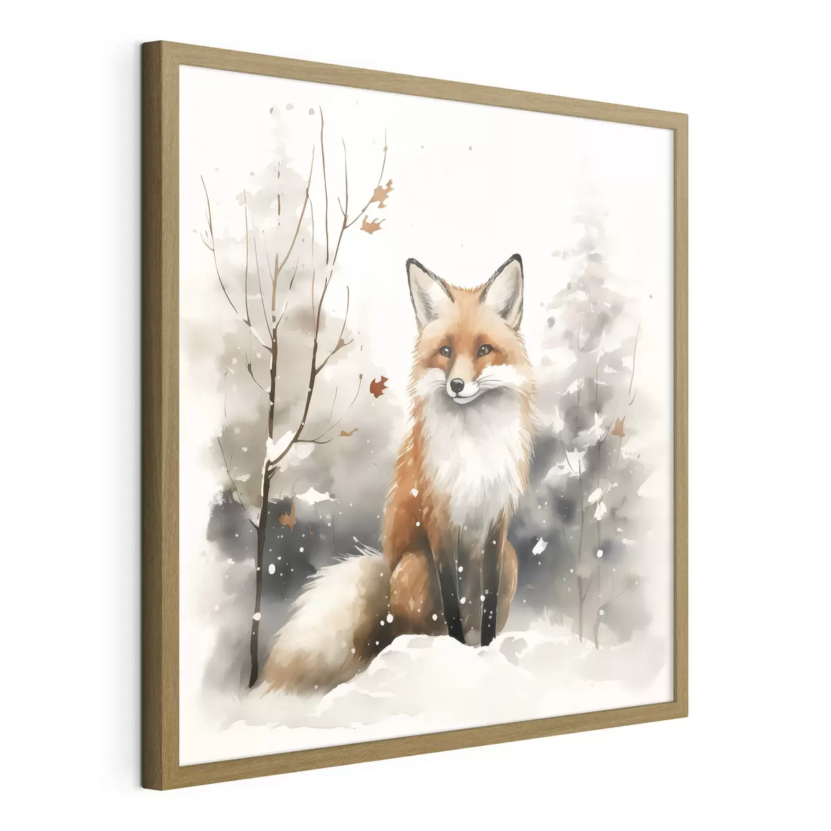 Poster Cucciolo di volpe in una foresta innevata imitazione dell'acquerello f42146
