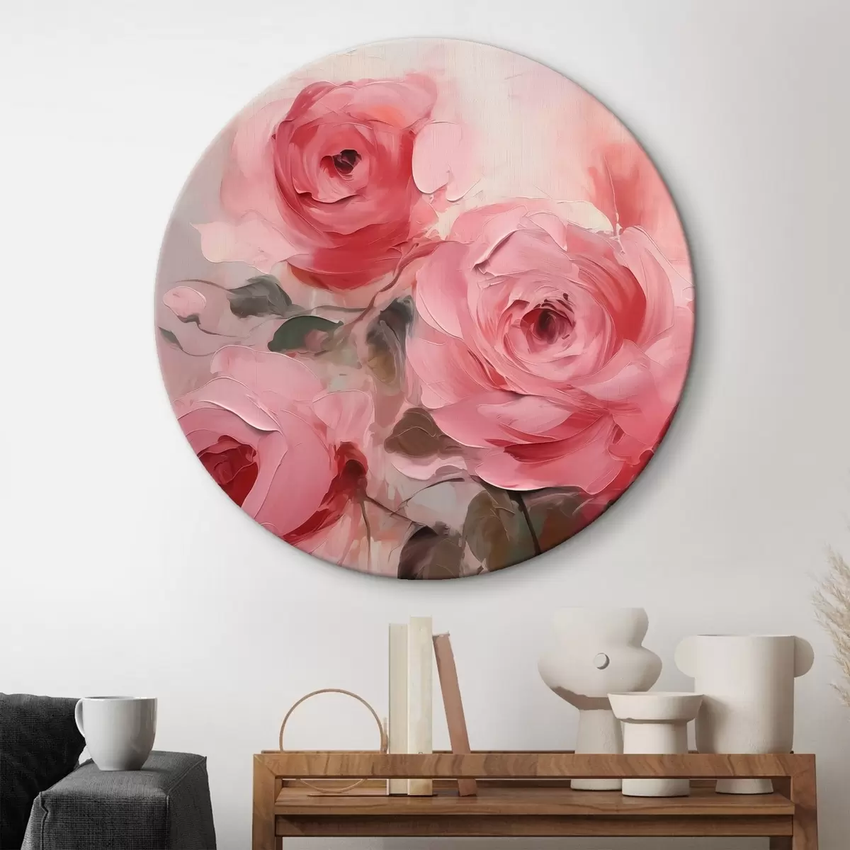 Quadri rotondi Pittura astratta imitazione rose r42138