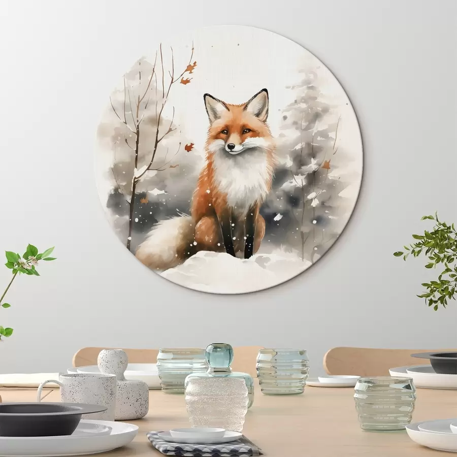 carta da parati Cucciolo di volpe in una foresta innevata imitazione dell'acquerello nr. r42146