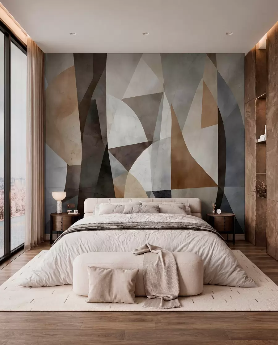 carta da parati Forme geometriche astratte di arte moderna con sfumature di marrone, grigio e beige nr. w08530