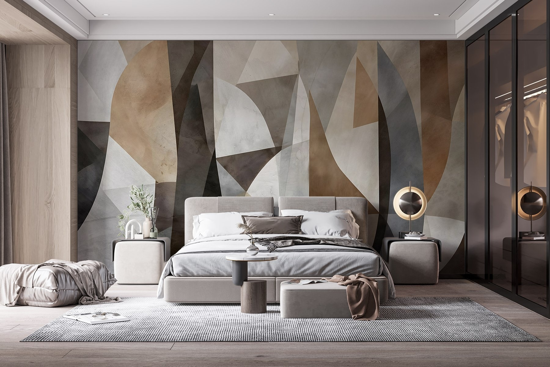 Set Di 3 Quadri Astratti Geometrici - Forme Blu, Grigio, Arancione E Beige, 30,5x40,6 Cm, Decorazione Moderna
