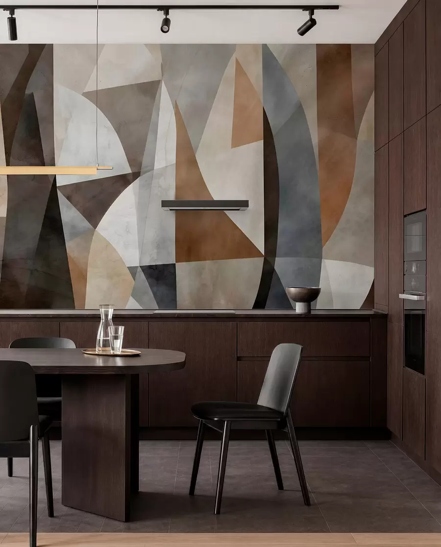 carta da parati Forme geometriche astratte di arte moderna con sfumature di marrone, grigio e beige nr. w08530