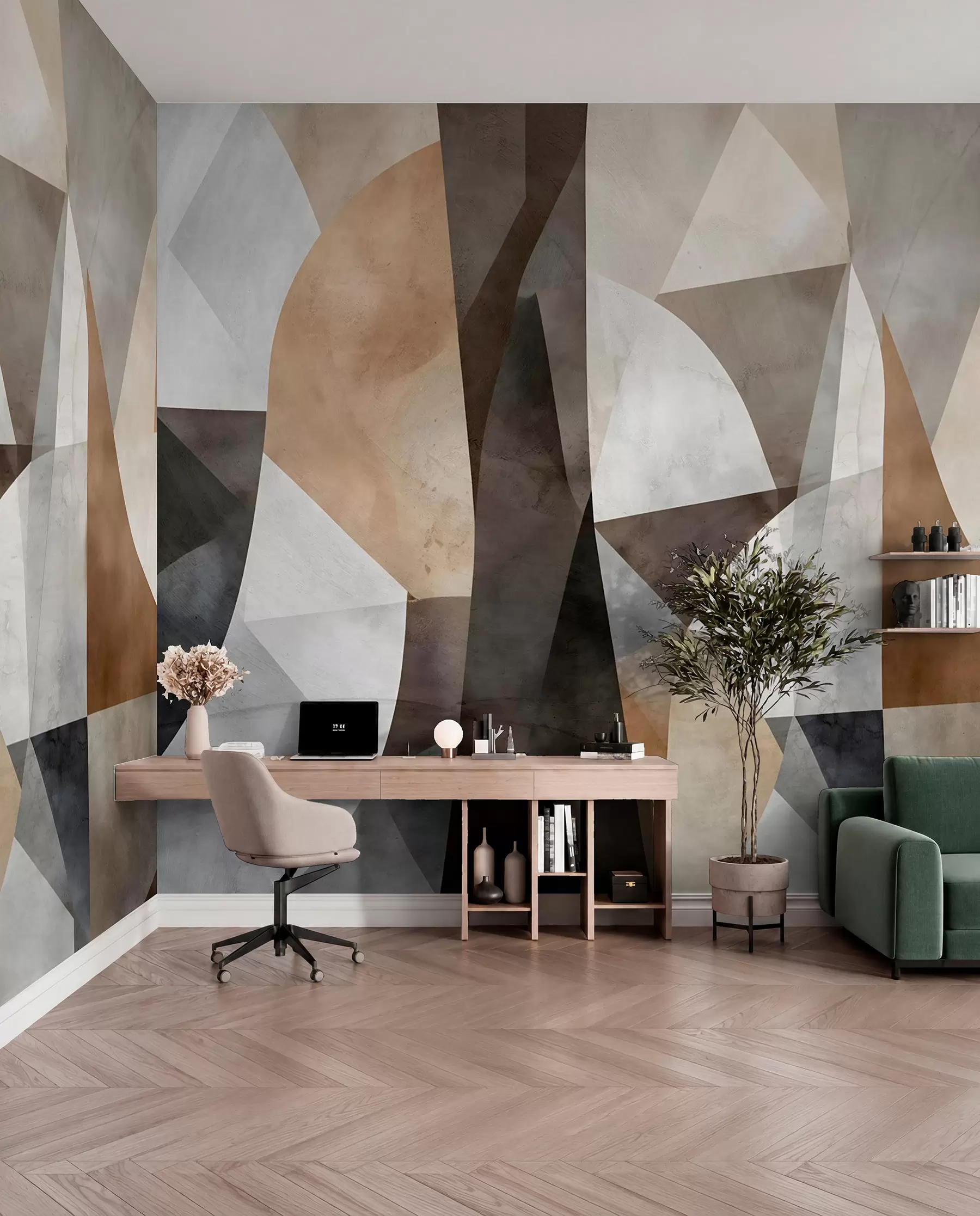 carta da parati Forme geometriche astratte di arte moderna con sfumature di marrone, grigio e beige nr. w08530
