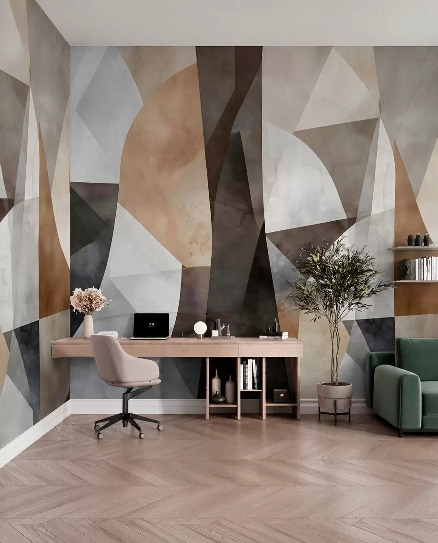carta da parati Forme geometriche astratte di arte moderna con sfumature di marrone, grigio e beige nr. w08530