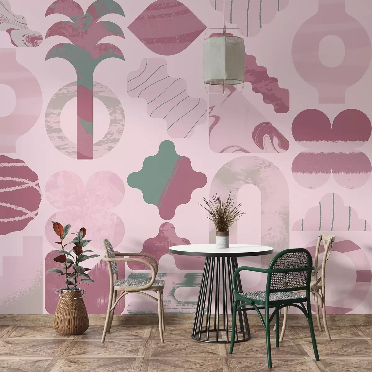 carta da parati varie forme interessanti, geometria moderna in colori rosa nr. w02550