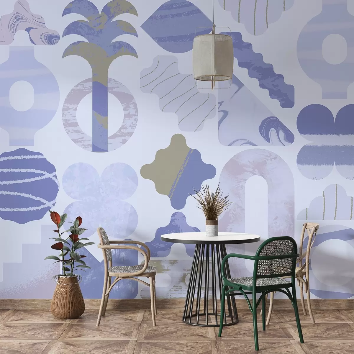 carta da parati varie forme interessanti, geometria moderna in tonalità blu nr. w02550v1