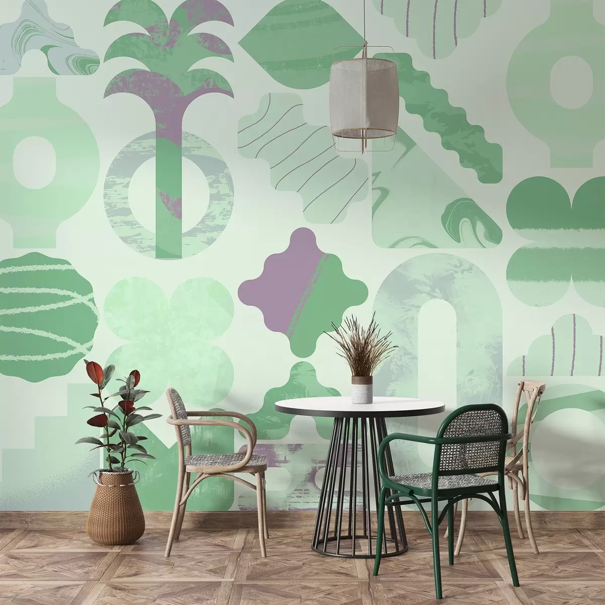 carta da parati varie forme interessanti, geometria moderna nei colori verdi nr. w02550v2