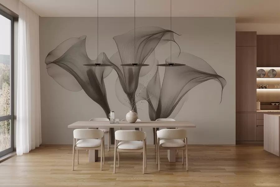 Carta da parati Floreale fiori di Zantedeschia trasparenti e ariosi nei toni del beige  n. w02632