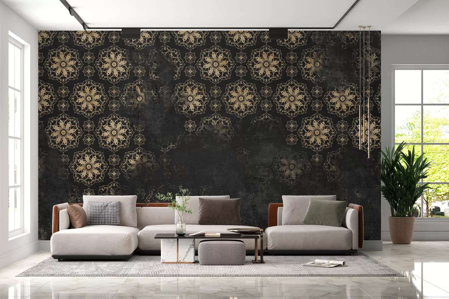 carta da parati Design vintage con elementi mandala e effetto anticato nr. w02551