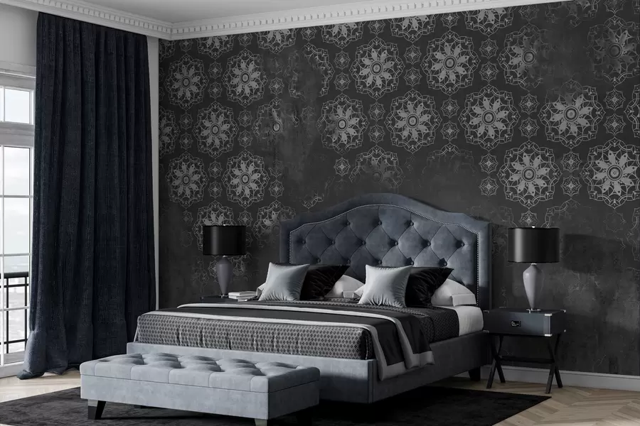 carta da parati Design vintage con elementi mandala ed effetto anticato in grigio nr. w02551v1