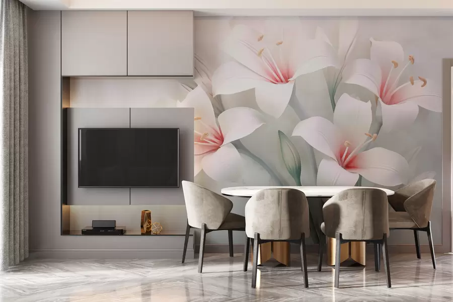 Carta da parati Floreale Gigli squisiti su sfondo sfocato n. w02556