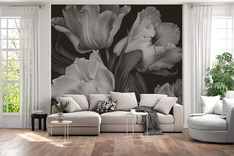 Carta da parati Floreale Tulipani in bianco e nero in stile fotorealistico n. w02557