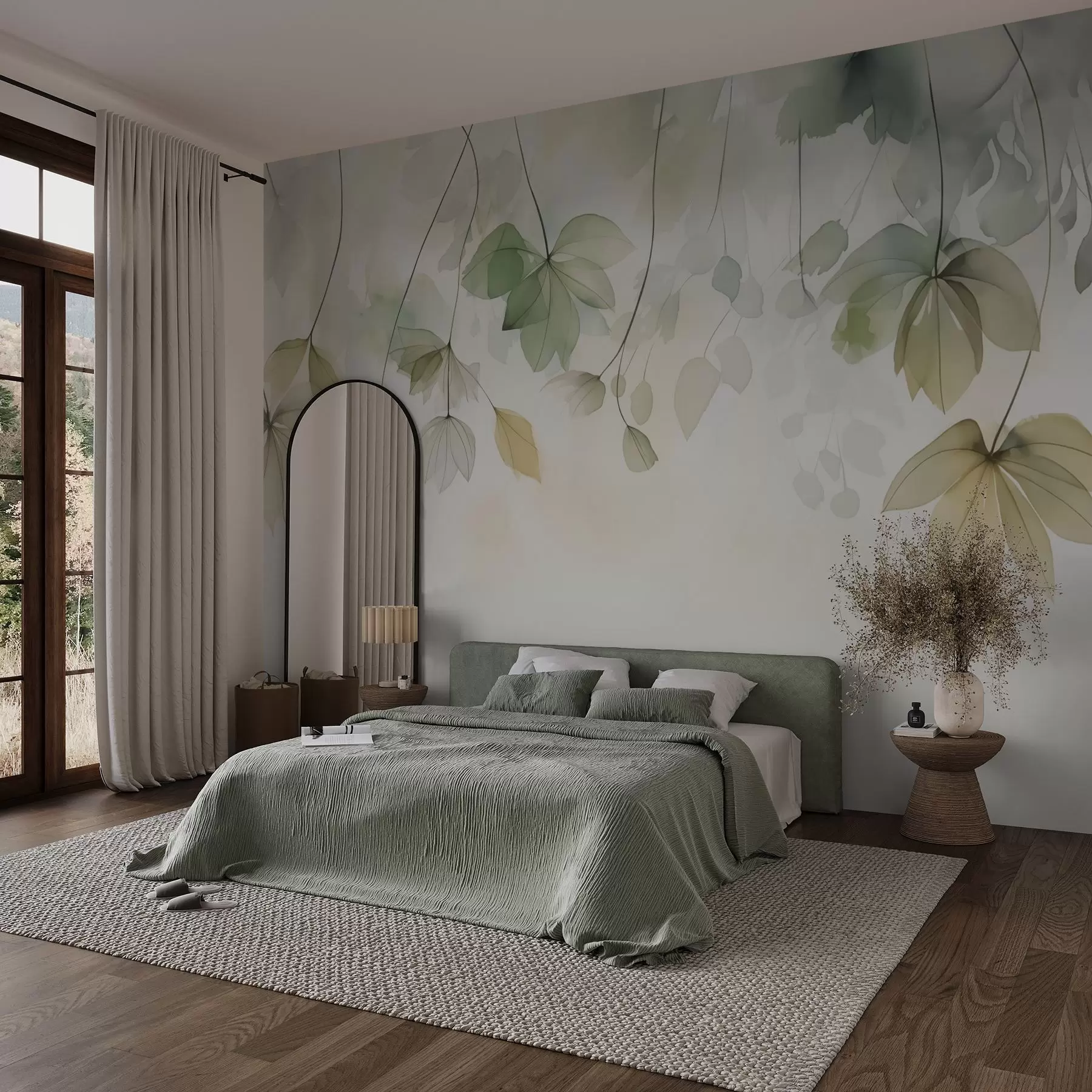 Carta da parati nature Vegetazione astratta ad imitazione dell'acquerello 