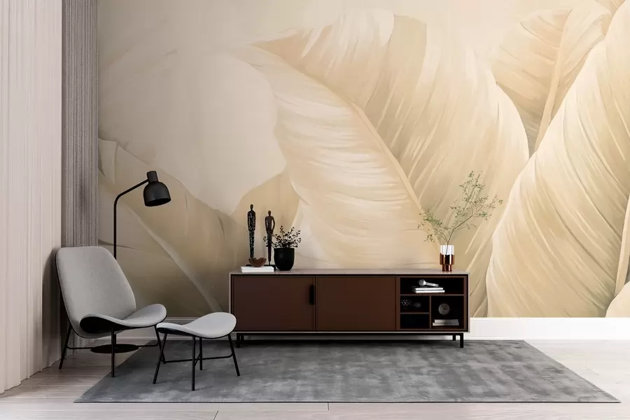 carta da parati Foglie di banana grandi e cremose nr. w02573