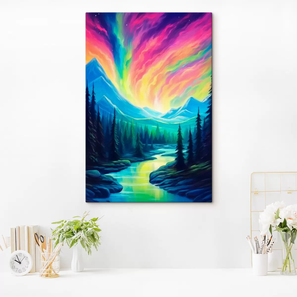 carta da parati L'aurora boreale sul paesaggio montano nr. s42150