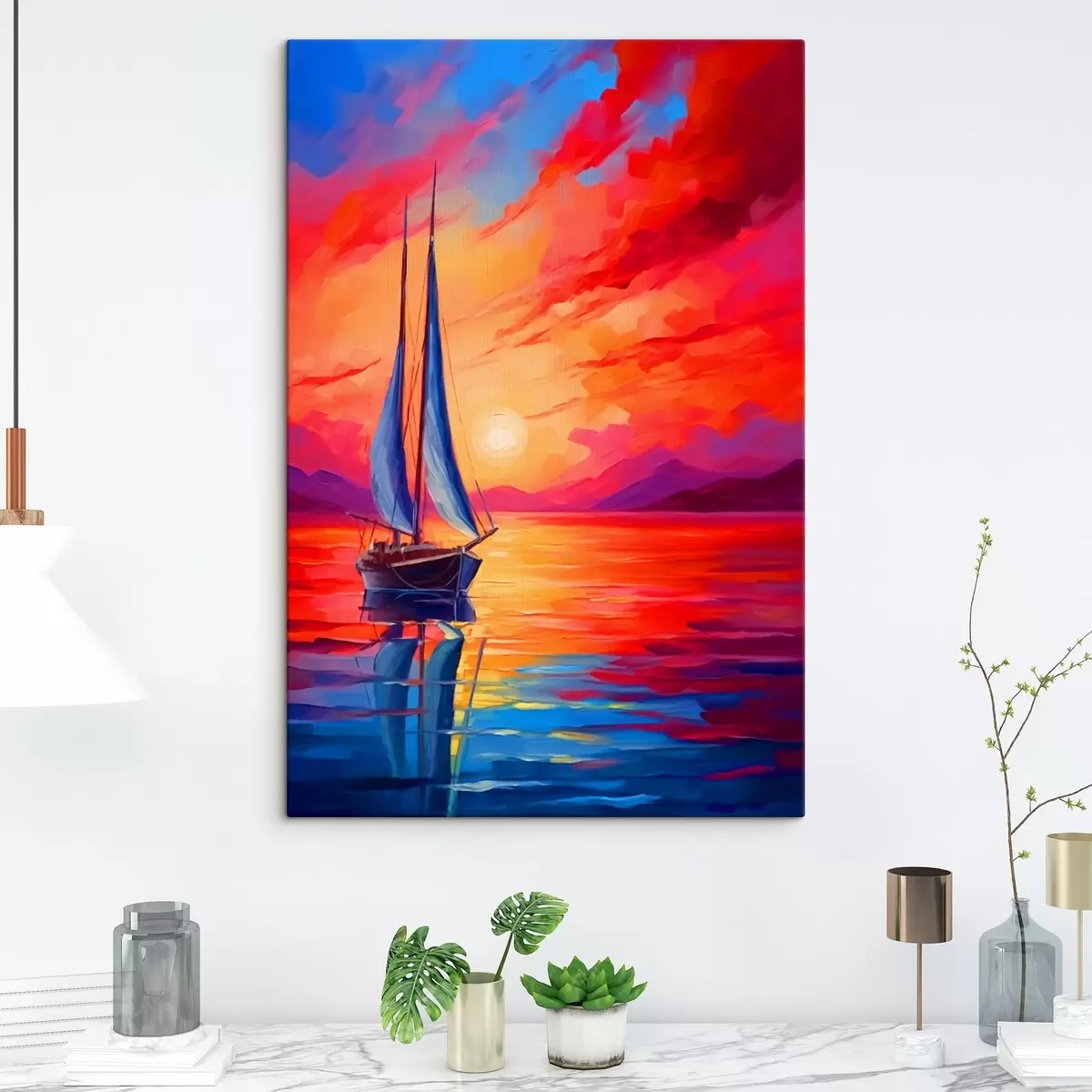 carta da parati Barca a vela sullo sfondo di un tramonto luminoso nr. s42151