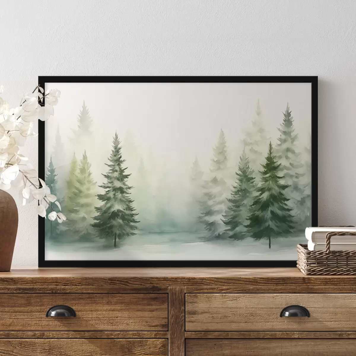 Poster Foresta nebbiosa di abeti f42154